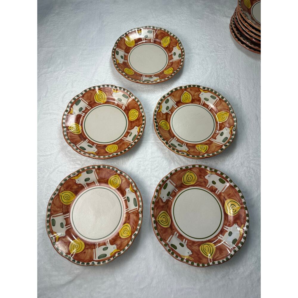 Vietri Solimene Campagna Mucca Salad Plate 8” Red Cow Bull Italy Set of 5